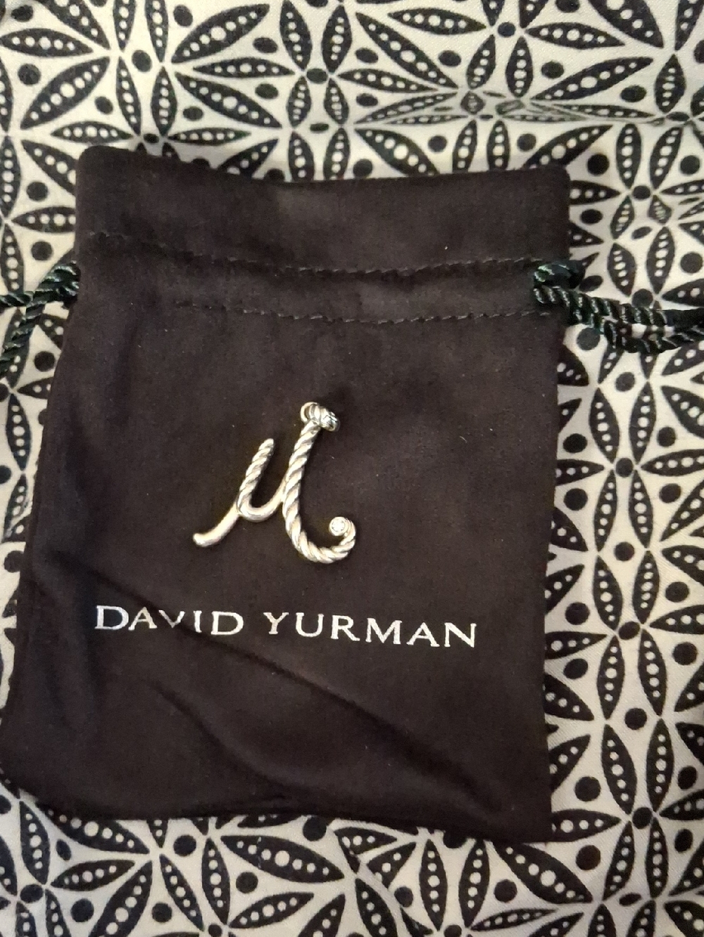 David Yurman Sterling Silver Twisted Cable Initial M Charm With Diamond